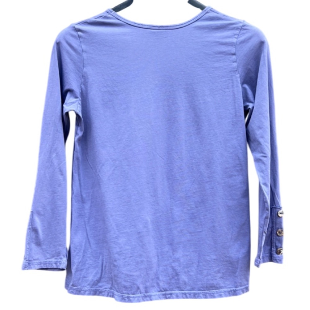 CMC (Color Me Cotton) Women's Purple V-Neck Top Tiered Bottom Cuff Buttons Sz S - Picture 2 of 9